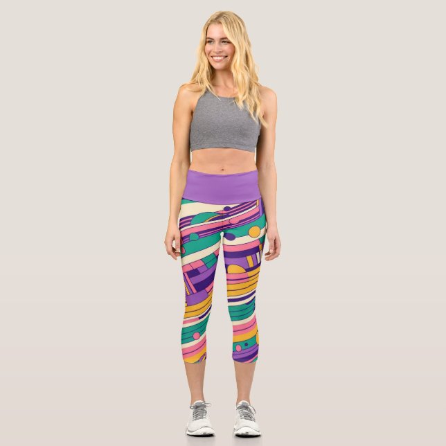 Cool, colourful 80s/90s retro designed capri leggings (Front)