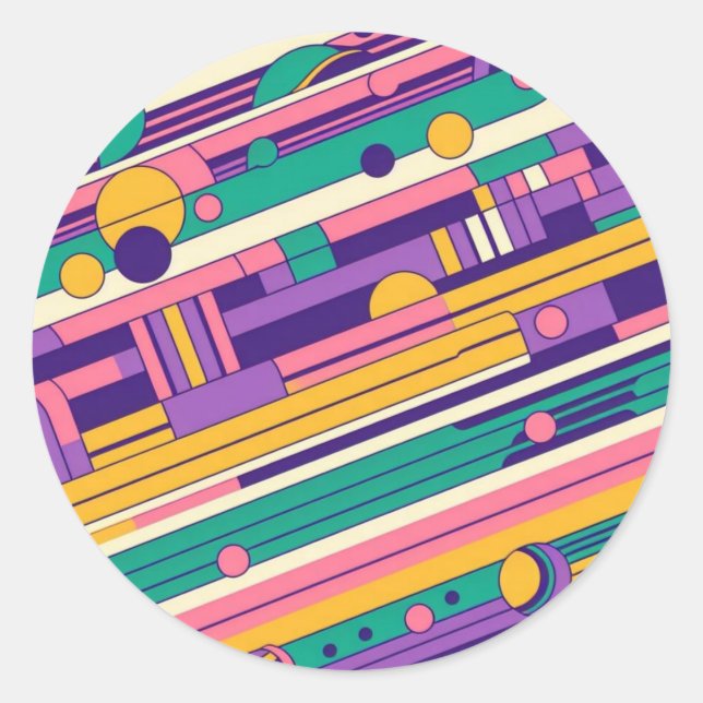 Cool, colourful 80s/90s retro designed classic round sticker (Front)