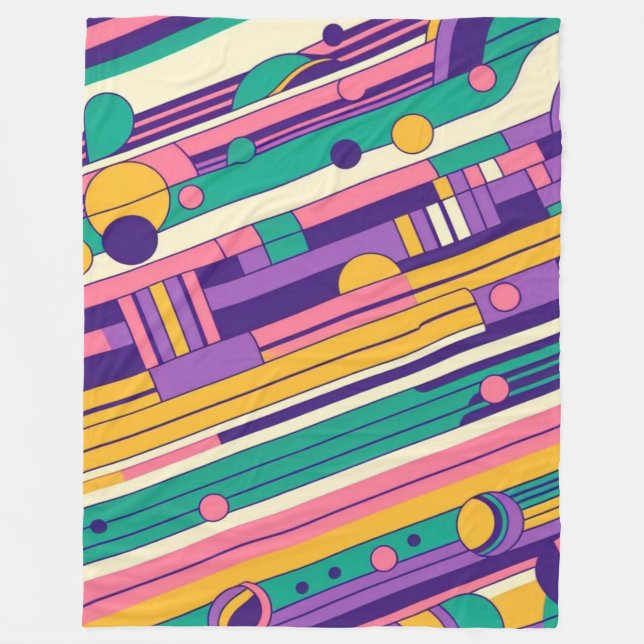 Cool, colourful 80s/90s retro designed fleece blanket (Front)