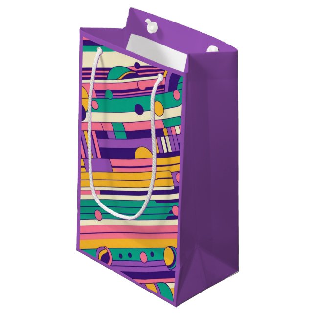 Cool, colourful 80s/90s retro designed small gift bag (Front Angled)