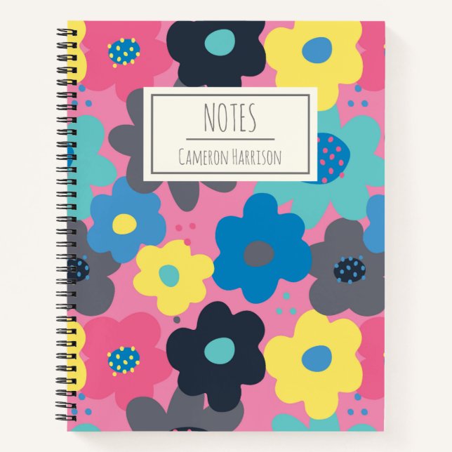 Cool Colourful Abstract 60s Hippie Floral Pattern Notebook (Front)