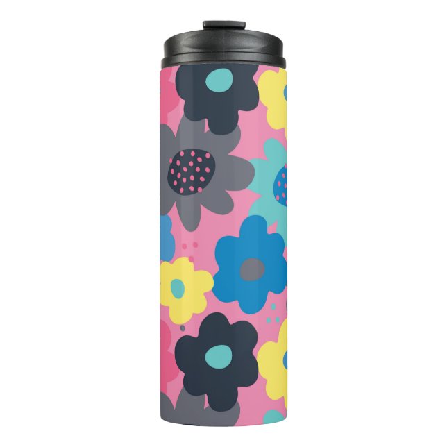 Cool Colourful Abstract 60s Hippie Floral Pattern Thermal Tumbler (Front)