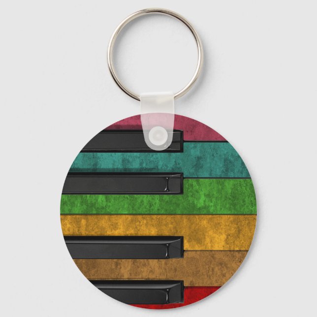 Cool colourful antique grunge effect piano key ring (Front)