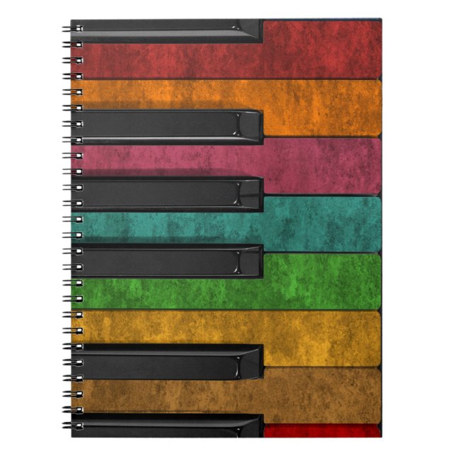 Cool colourful antique grunge effect piano notebook (Front)