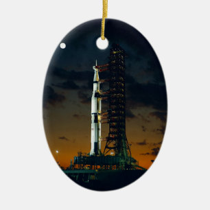 Cool Colourful Apollo Moon Mission at Launchpad Ceramic Ornament