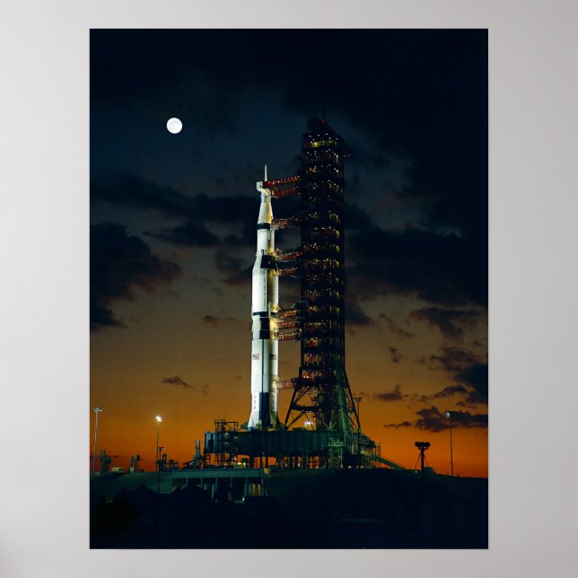 Cool Colourful Apollo Moon Mission at Launchpad Poster (Front)