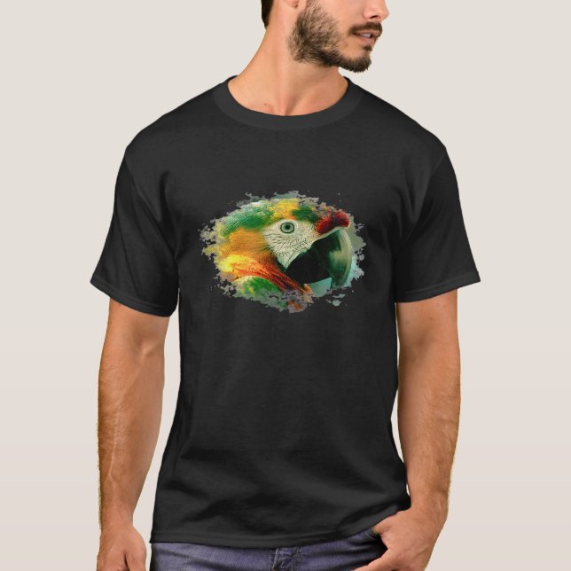 Cool Colourful Bird Talking Parrot Art T-Shirt (Front)