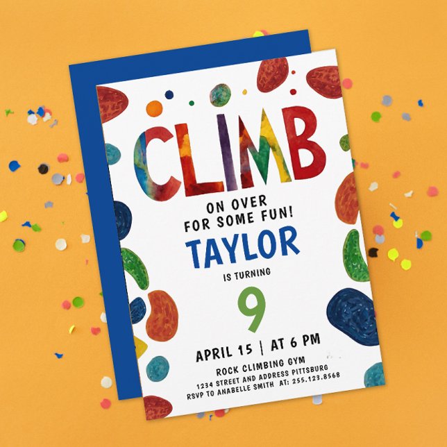 Cool Colourful Blue Rock Climb Adventure Birthday  Invitation (Creator Uploaded)