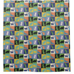 Cool Colourful Cat Silhouettes in Quilt Squares Shower Curtain