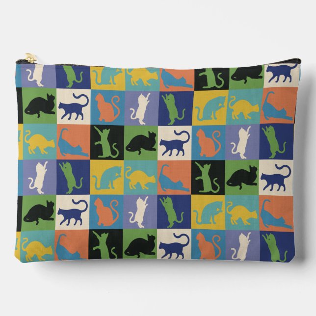 Cool Colourful Cats in Quilt Squares Accessory Pouch (Front)