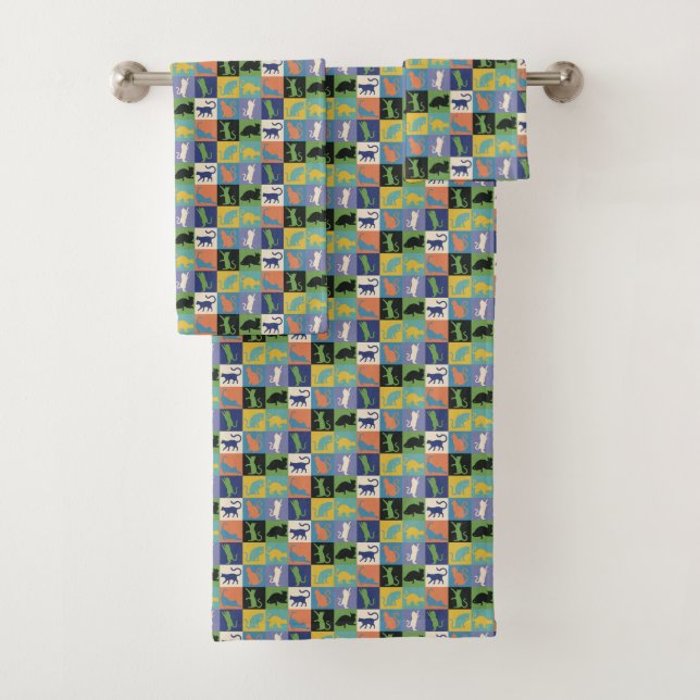 Cool Colourful Cats in Quilt Squares Bath Towel Set (Insitu)