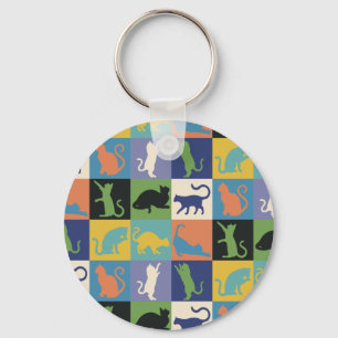Cool Colourful Cats in Quilt Squares Key Ring
