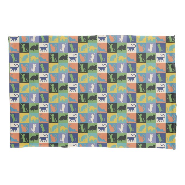 Cool Colourful Cats in Quilt Squares Pillowcase (Front)