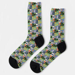 Cool Colourful Cats in Quilt Squares Socks