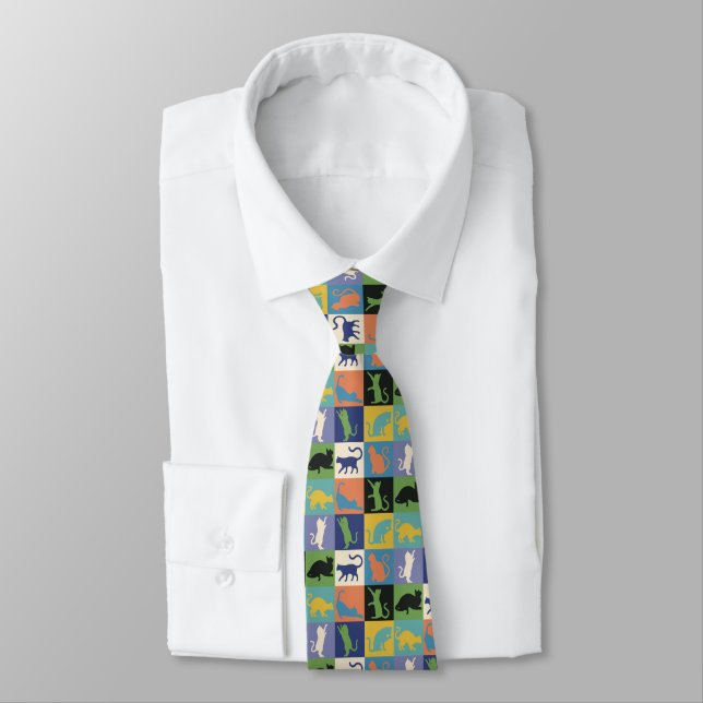 Cool Colourful Cats in Quilt Squares Tie (Tied)