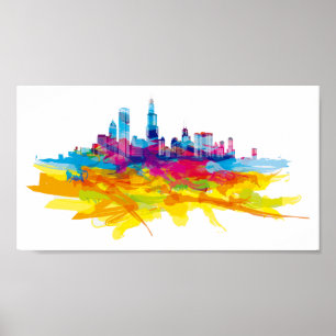 Cool Colourful Chicago Skyline Poster
