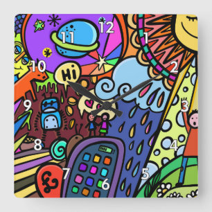 Cool & Colourful Comic Graffiti Square Wall Clock