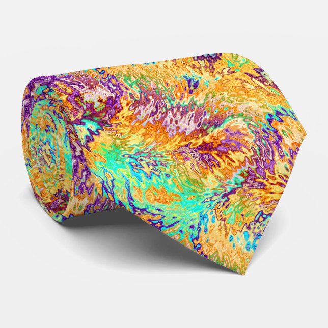 Cool Colourful Crazy Psychedelic Waves Pattern Tie (Rolled)