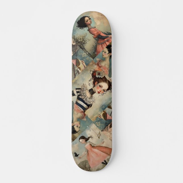 Cool Colourful Decoupage Inspired Girls Skateboard (Front)