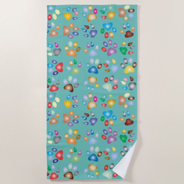 Cool Colourful Dog Paws Beach Towel (Front)