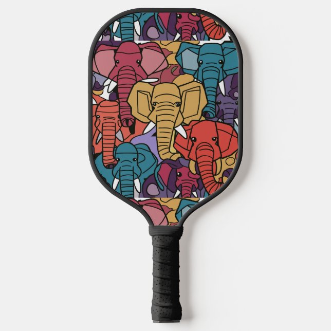 Cool Colourful Elephants Abstract  Pickleball Paddle (Front)