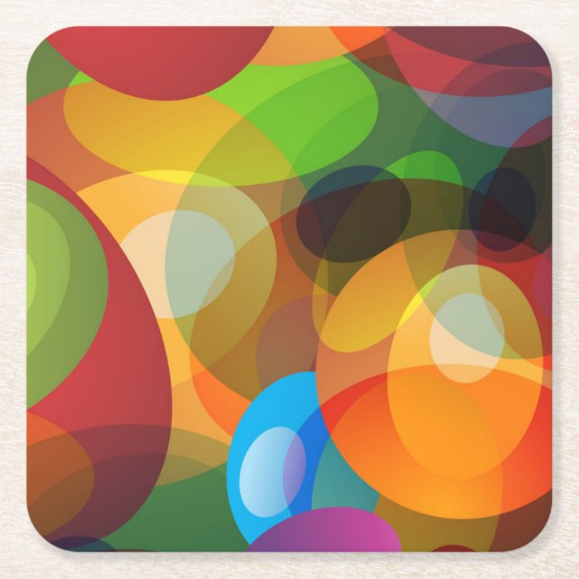 Cool Colourful Fantasy Bubbles and Circles Square Paper Coaster (Front)