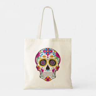 Cool colourful floral sugar skull tote bag