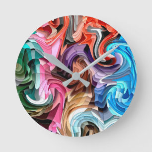 Cool Colourful Fluid Patchwork Abstract Mosaic   Round Clock