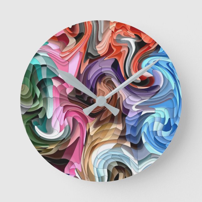 Cool Colourful Fluid Patchwork Abstract Mosaic   Round Clock (Front)