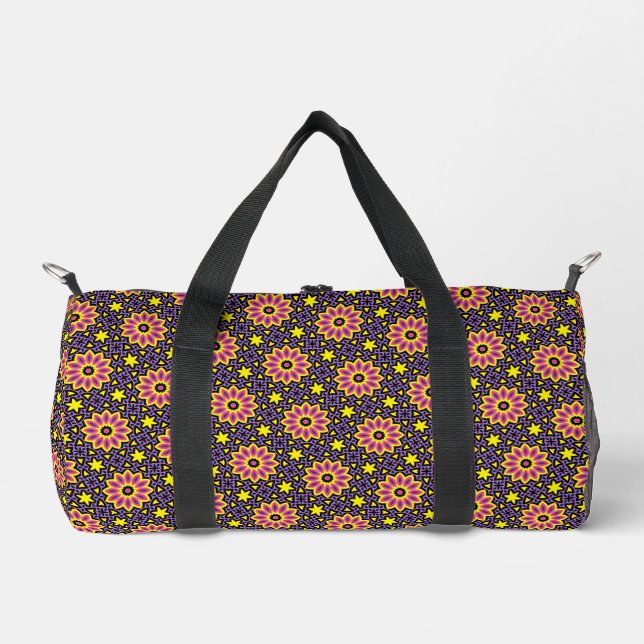 Cool Colourful Geometric Retro Flower Pattern Duffle Bag (Front)