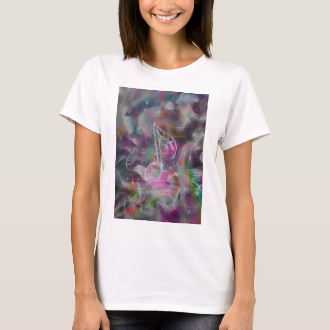 Cool colourful glow smoke effects white music note T-Shirt (Front)