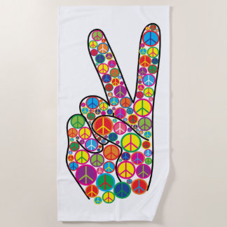 Cool Colourful Groovy Peace Signs Hand Beach Towel