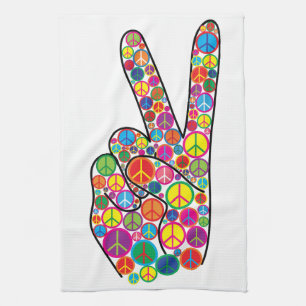 Cool Colourful Groovy Peace Signs Tea Towel