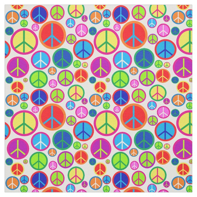 Cool Colourful Groovy Peace Symbols Fabric (Swatch)