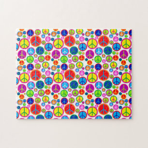 Cool Colourful Groovy Peace Symbols Jigsaw Puzzle