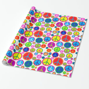 Cool Colourful Groovy Peace Symbols Wrapping Paper