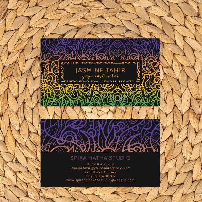 Cool Colourful Hand Drawn Doodle Yoga Instructor Business Card (Creator Uploaded)