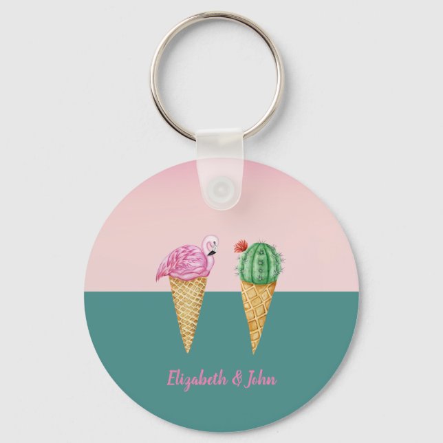 Cool Colourful Ice Cream Cones -Personalised Key Ring (Front)