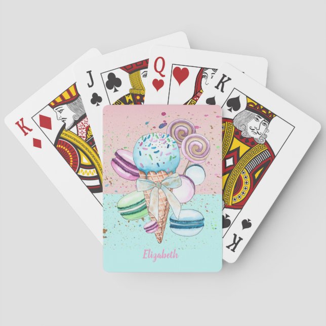 Cool Colourful Ice Cream Macaroons  Playing Cards (Back)