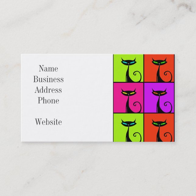 Cool Colourful Kitty Cat Pop Art Business Card (Front)