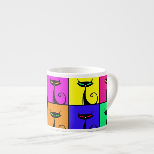Cool Colourful Kitty Cat Pop Art Squares Espresso Cup (Front Right)