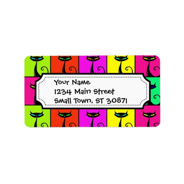 Cool Colourful Kitty Cat Pop Art Squares Label (Front)