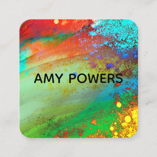 cool colourful modern abstract bright colour splas square business card (Front)