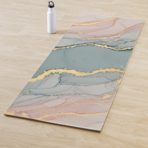 Cool Colourful Modern Blush Pink Sage Gold Marble Yoga Mat