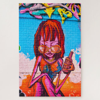 Cool Colourful Modern Lady Street Art Jigsaw Puzzle