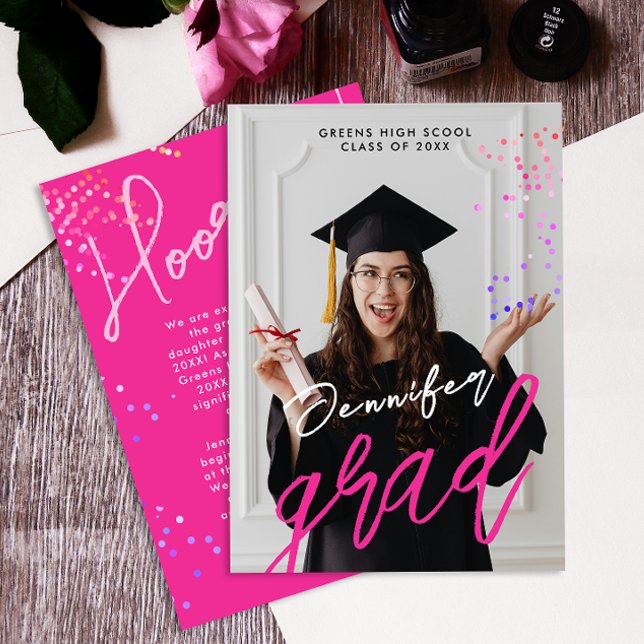 Cool Colourful Modern Pink School Graduation  Announcement (Creator Uploaded)