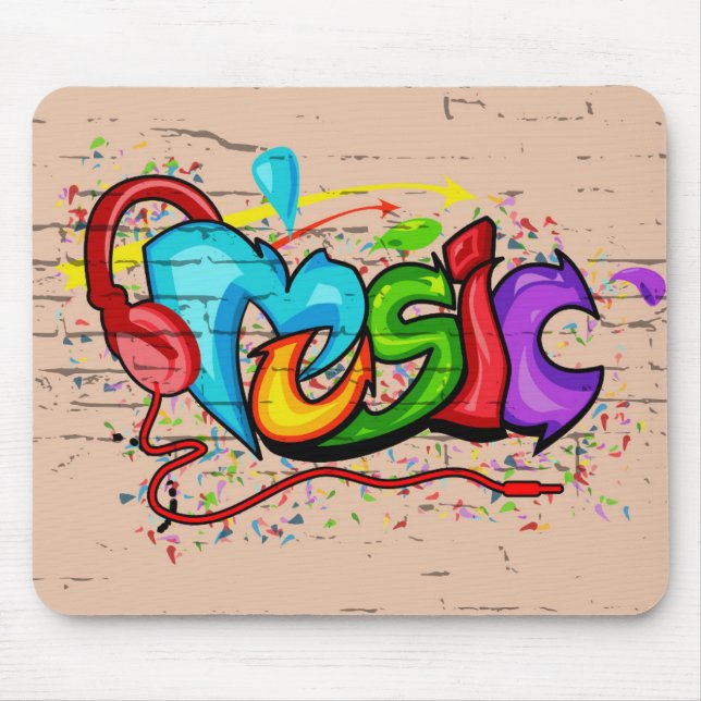 Cool Colourful Music Graffiti Mouse Pad (Front)