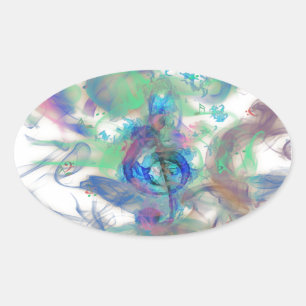 Cool colourful music notes smoke effects image oval sticker