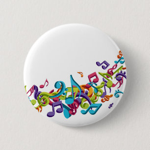 cool colourful music notes & sounds 6 cm round badge