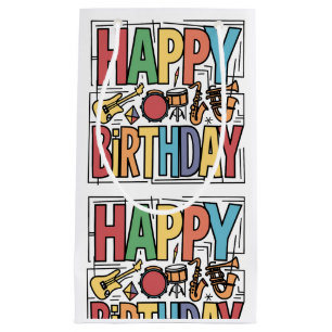 Cool Colourful Musical Instruments Happy Birthday Small Gift Bag